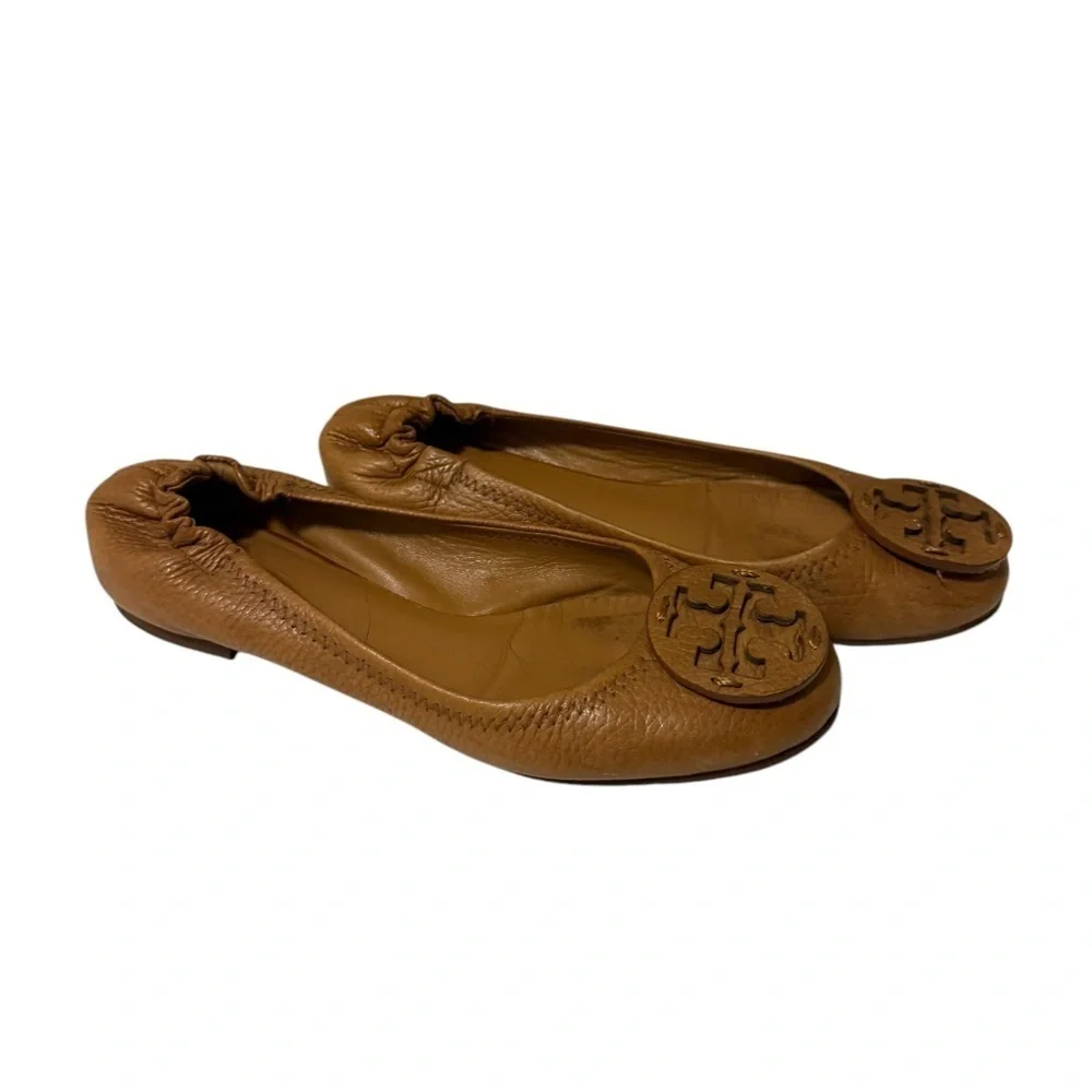 Tory Burch Royal Tan Leather Reva Flats size